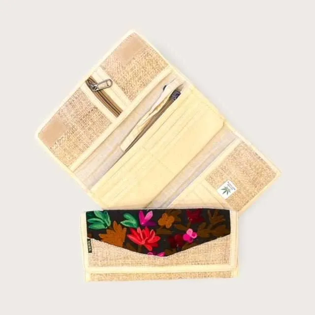 Women's Hemp Wallet - Embroidered Purse Clutch