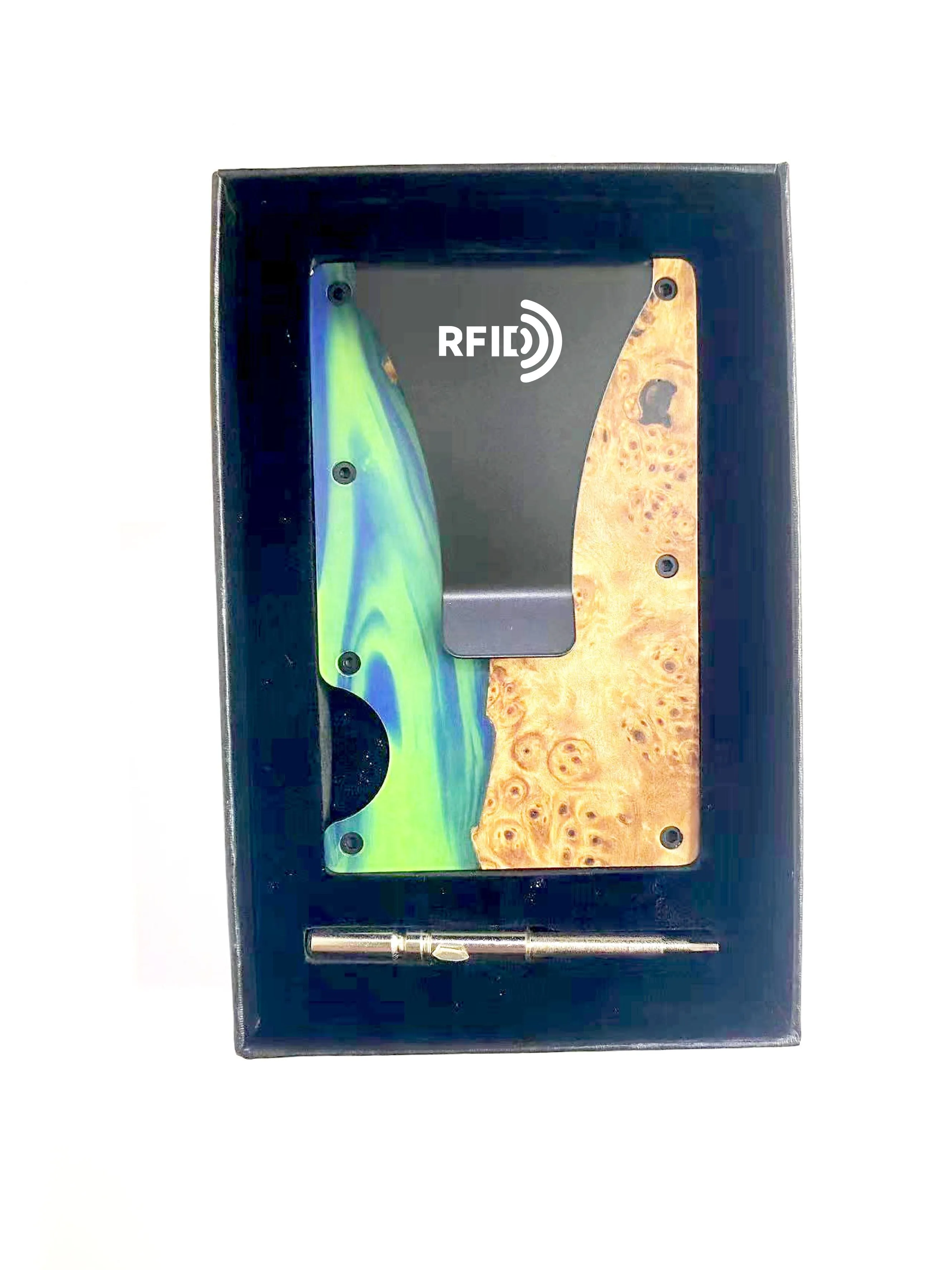 Wood and Resin Smart Wallet (Fluorescent Green   Blue)