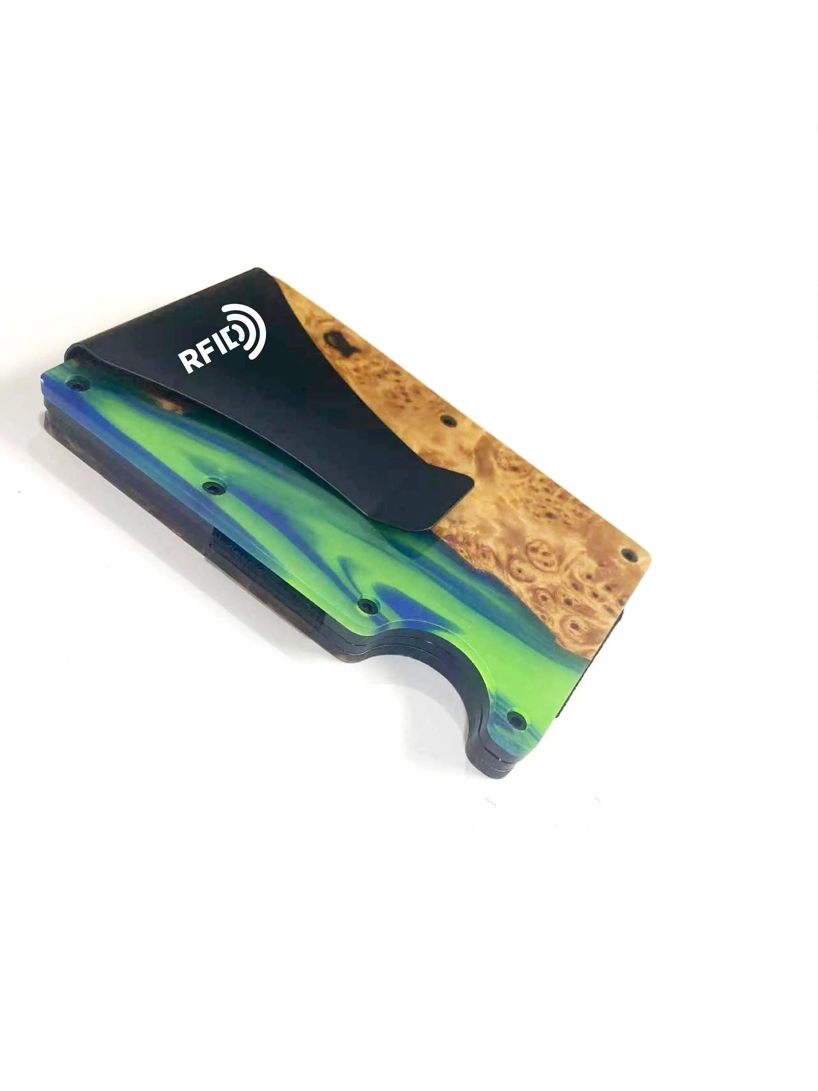 Wood and Resin Smart Wallet (Fluorescent Green   Blue)