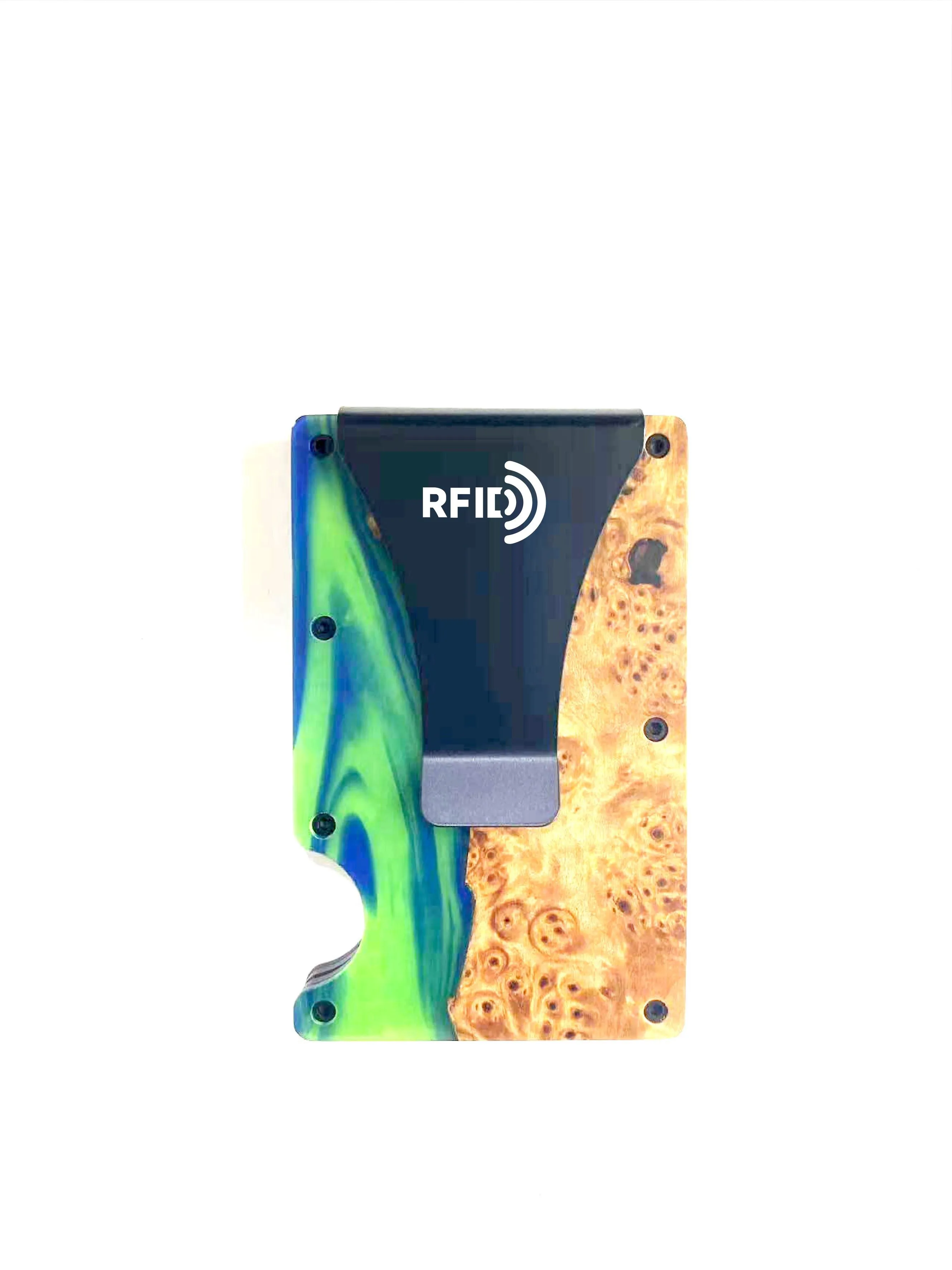 Wood and Resin Smart Wallet (Fluorescent Green   Blue)