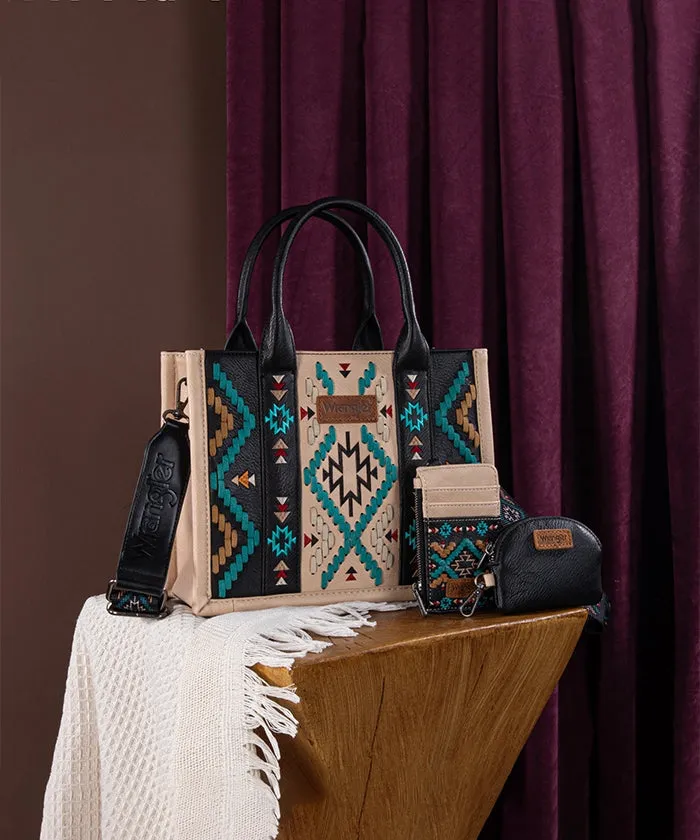 Wrangler Aztec Embroidered Whipstitch Tote Bag Set