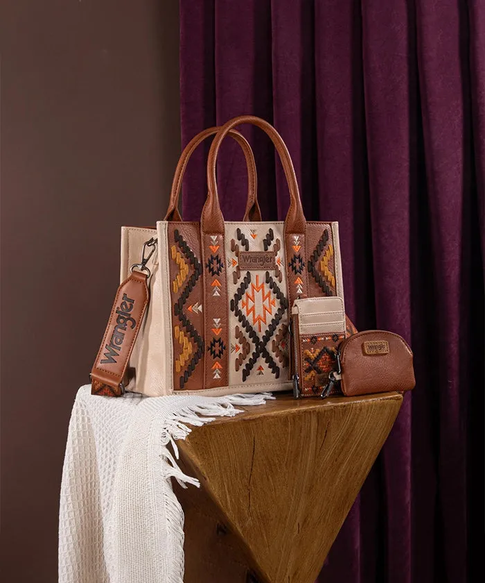 Wrangler Aztec Embroidered Whipstitch Tote Bag Set