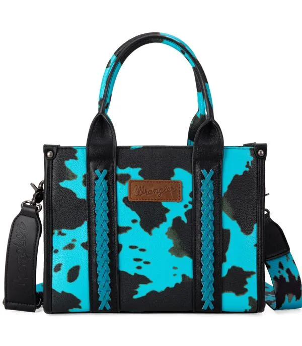 Wrangler Cow Print Concealed Carry Tote/Crossbody - Turquoise