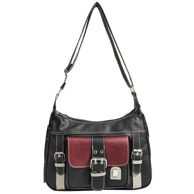 Y2K Vintage Crossbody Bag – PU Leather Shoulder Bag with Buckle Details