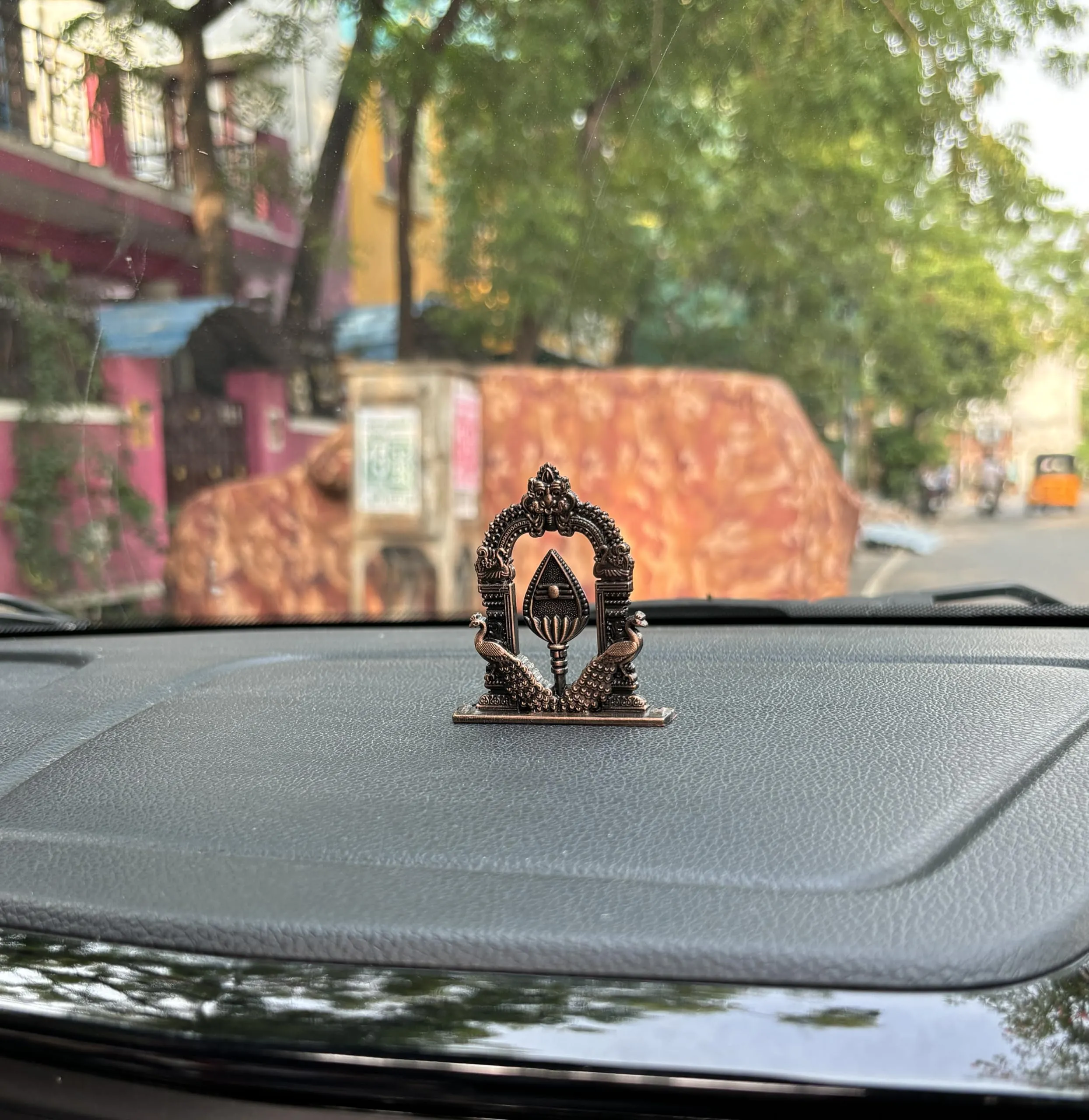 Yaa Catchy Lord Murugan’s Vel to Your Car Dashboard & Pooja Room & Office Hindu God Kartikeya ensuring a Blessed and Protected Journey. (Copper - Peacock)