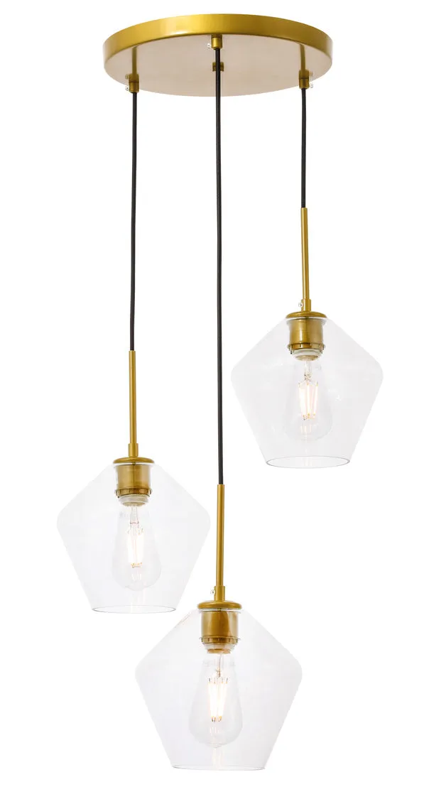 ZC121-LD2258BR - Living District: Gene 3 light Brass and Clear glass pendant