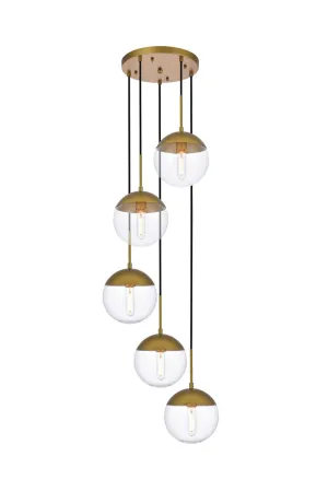 ZC121-LD6079BR - Living District: Eclipse 5 Lights Brass Pendant With Clear Glass