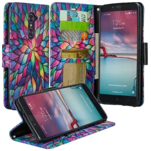 ZTE ZMAX Pro Case | Blade X Max | ZTE Carry | ZTE Grand X Max 2 Case | ZTE Imperial Max Case | Max Duo Wrist Strap Pu Leather Magnetic Fol[Kickstand] Wallet Case[ID & Card Slots] - Rainbow Flower